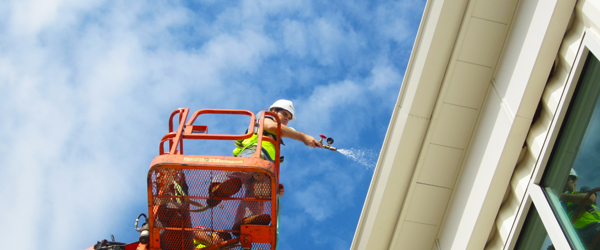 Water spray nozzle test performed on a Port of Houston office roof to assess leakage.